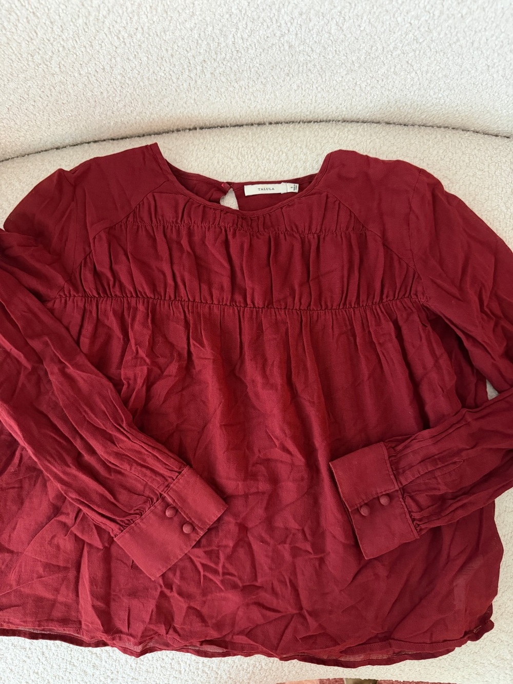 Talula Red Cotton Ruched Long Sleeve Blouse Top Size S